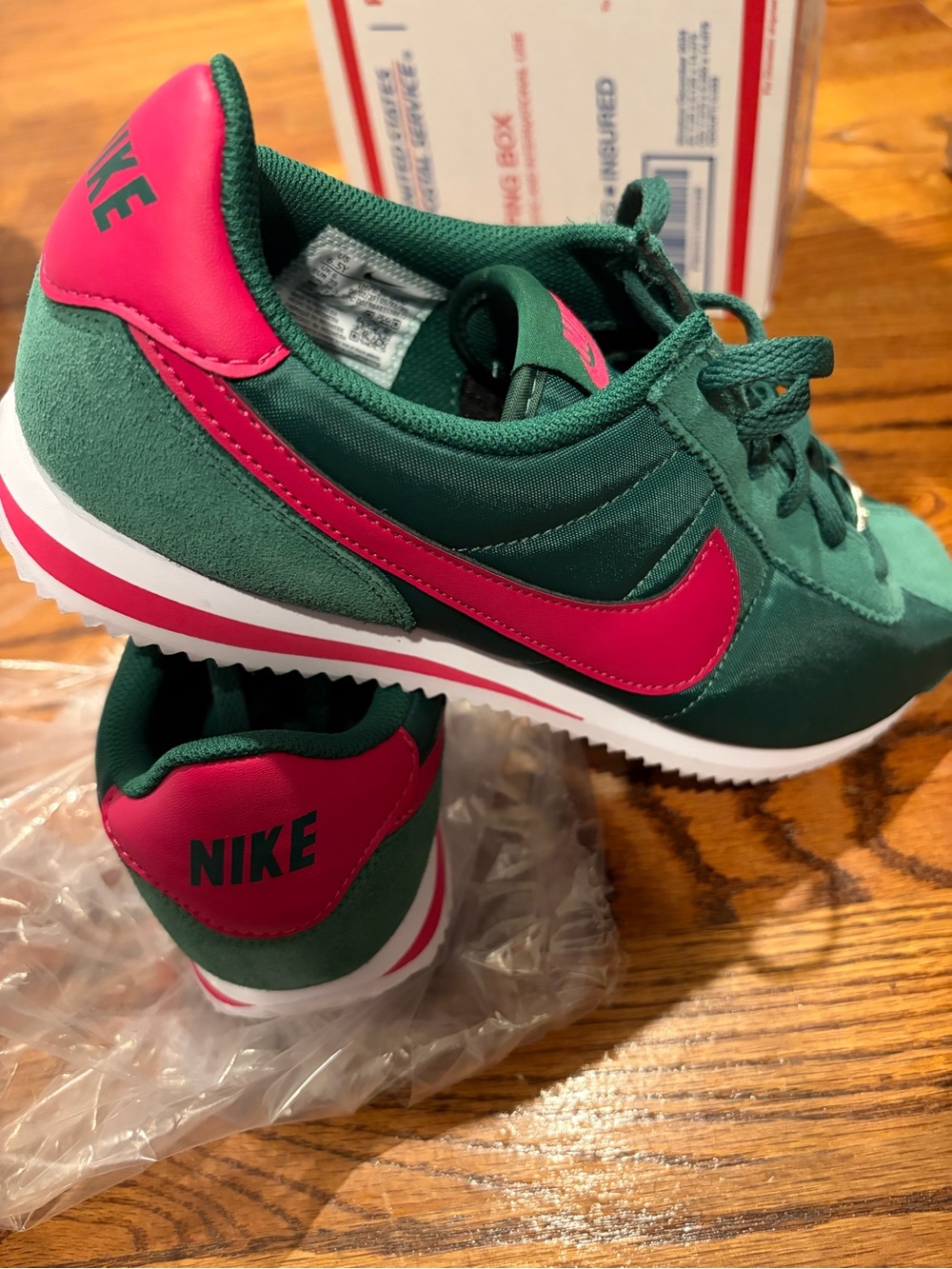 Nike Kids Green and Hot Pink Cortez Sneakers 6.5Y fits 8W